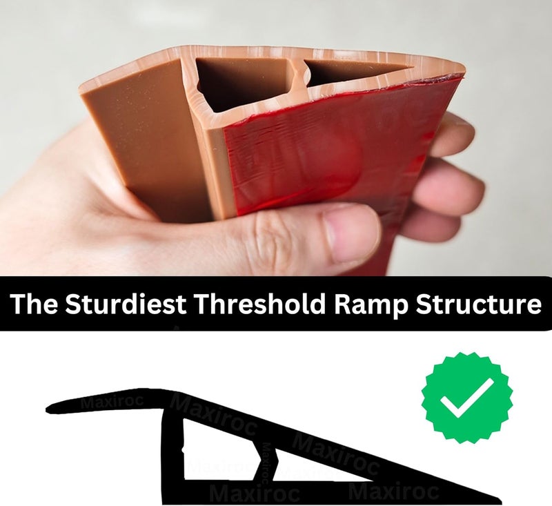 Maxiroc 1/2" to 3/5" Height Threshold Ramp - Rubber Threshold, Floor Transition Strip, Door Strip, Wheelchair Ramp, Carpet to Tile Strip (Light Brown Coffee, 80 inches) - Image 3